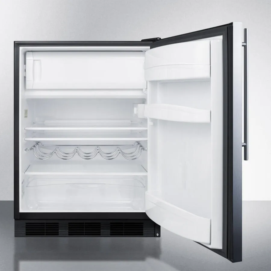 Summit CT663BBISSHV Built-In Undercounter Refrigerator-Freezer For Residential Use. Cycle Defrost W/Deluxe Interior. Stainless Steel Wrapped Door. Thin Handle. And Black Cabinet