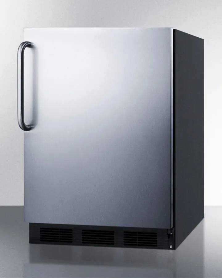 Summit CT663BBISSTB Built-In Undercounter Refrigerator-Freezer For Residential Use. Cycle Defrost With A Stainless Steel Wrapped Door. Towel Bar Handle. And Black Cabinet