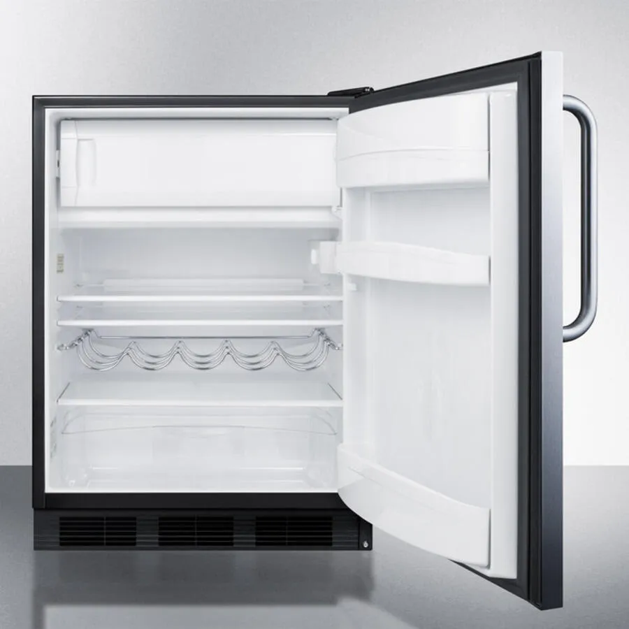 Summit CT663BBISSTBADA Ada Compliant Built-In Undercounter Refrigerator-Freezer For Residential Use. Cycle Defrost W/Deluxe Interior. Ss Door. Tb Handle. And Black Cabinet
