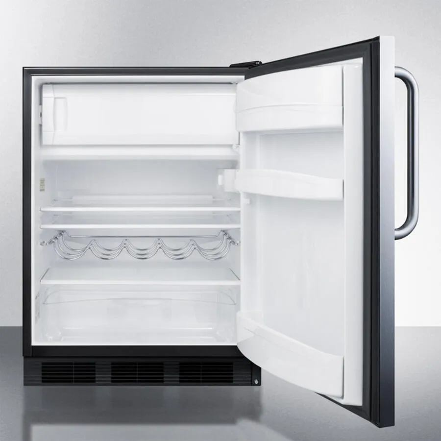 Summit CT663BCSS Built-In Undercounter Refrigerator-Freezer For Residential Use. Cycle Defrost With A Deluxe Interior. Stainless Steel Exterior. And Towel Bar Handle