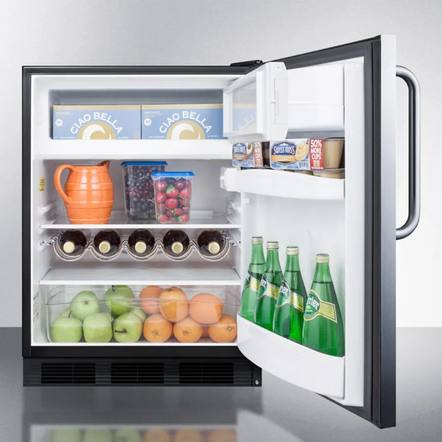 Summit CT663BCSS Built-In Undercounter Refrigerator-Freezer For Residential Use. Cycle Defrost With A Deluxe Interior. Stainless Steel Exterior. And Towel Bar Handle