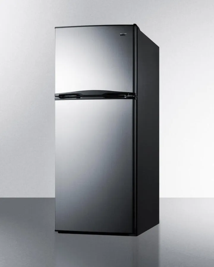 Summit FF1387SSIM 24 Wide 11.5 Cu.Ft. Frost-Free Refrigerator-Freezer With Factory Installed Icemaker. Black Cabinet. And Stainless Steel Doors
