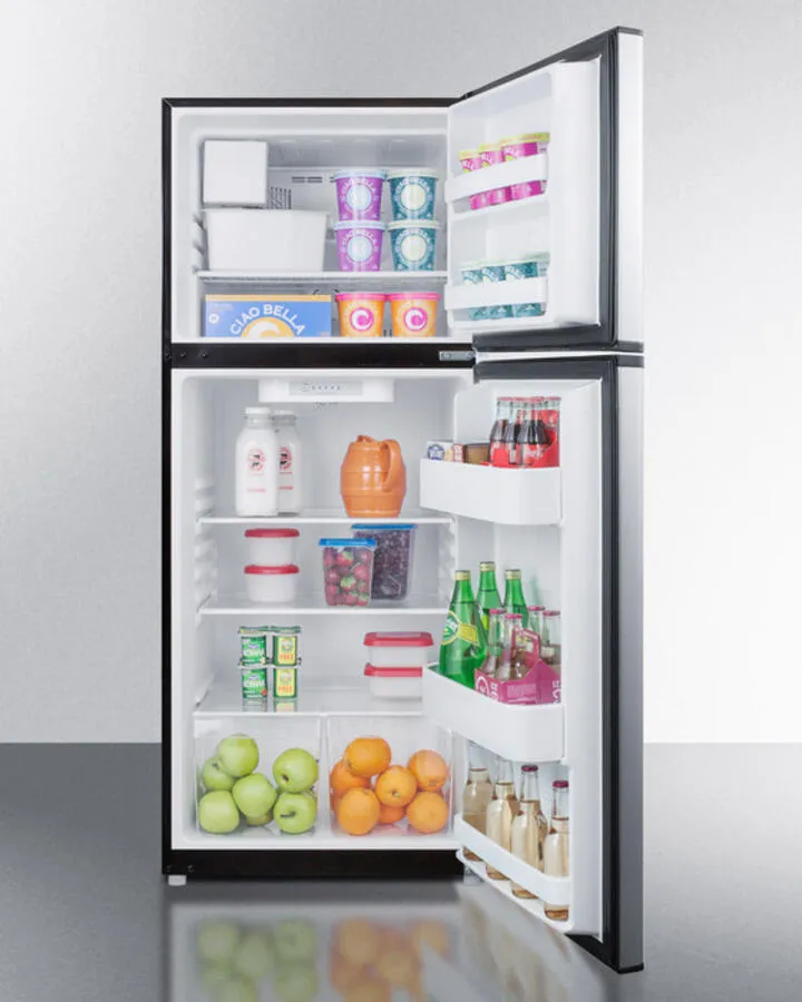 Summit FF1387SSIM 24 Wide 11.5 Cu.Ft. Frost-Free Refrigerator-Freezer With Factory Installed Icemaker. Black Cabinet. And Stainless Steel Doors